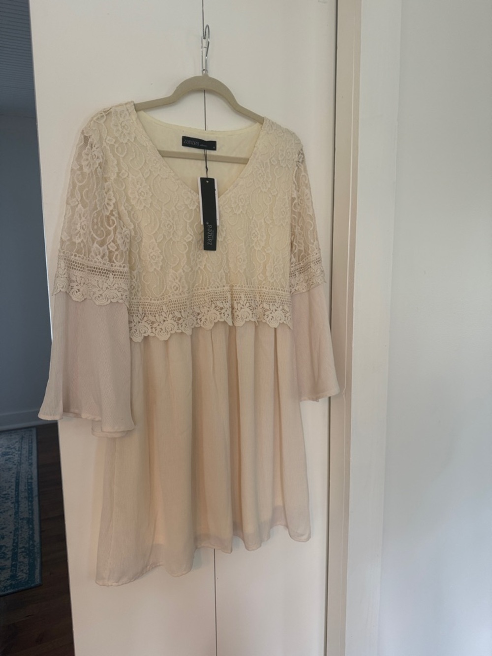 Zanzea Cream Lace Babydoll Dress